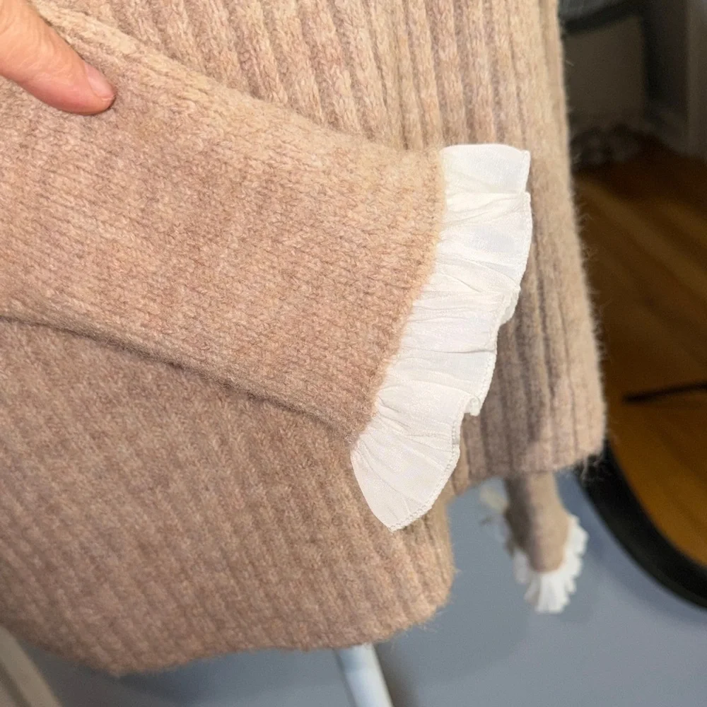 Pinch Beige Ribbed Sweater with Ruffle Trim - Picture 3 of 8